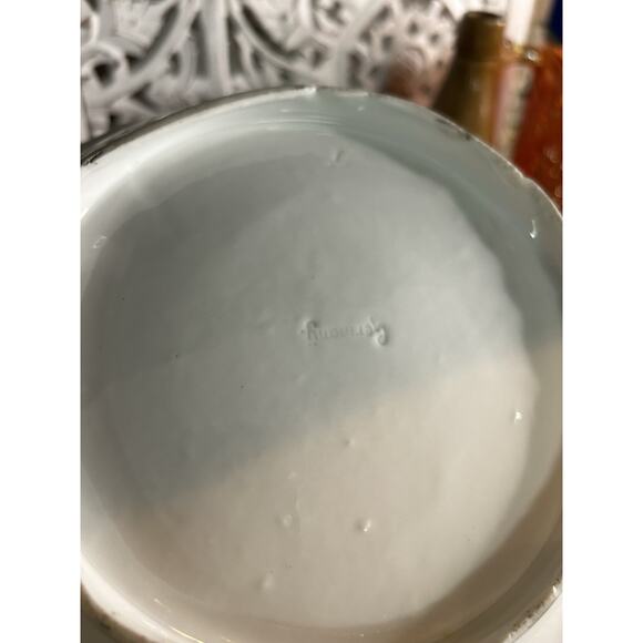 10” German Serving Bowl Rose Floral Scalloped Gold Pink Green Vintage Germany - Picture 4 of 4